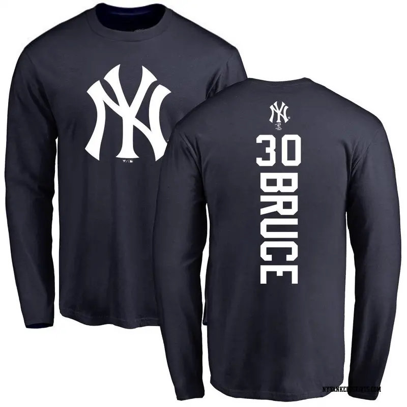 Men's New York Yankees ＃30 Jay Bruce Navy Backer Long Sleeve T-Shirt