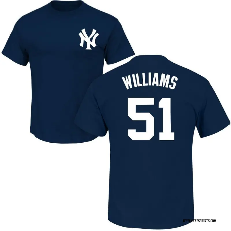 応援グッズ New York Yankees Bernie Williams SHIRT New York Yankees Bernie Williams Retired Number #51 Blue T-Shirt
