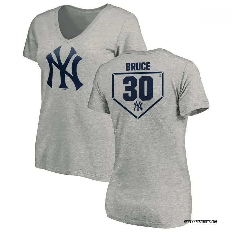 Women's New York Yankees ＃30 Jay Bruce Gray Branded RBI Slim Fit V-Neck T-Shirt Heathered