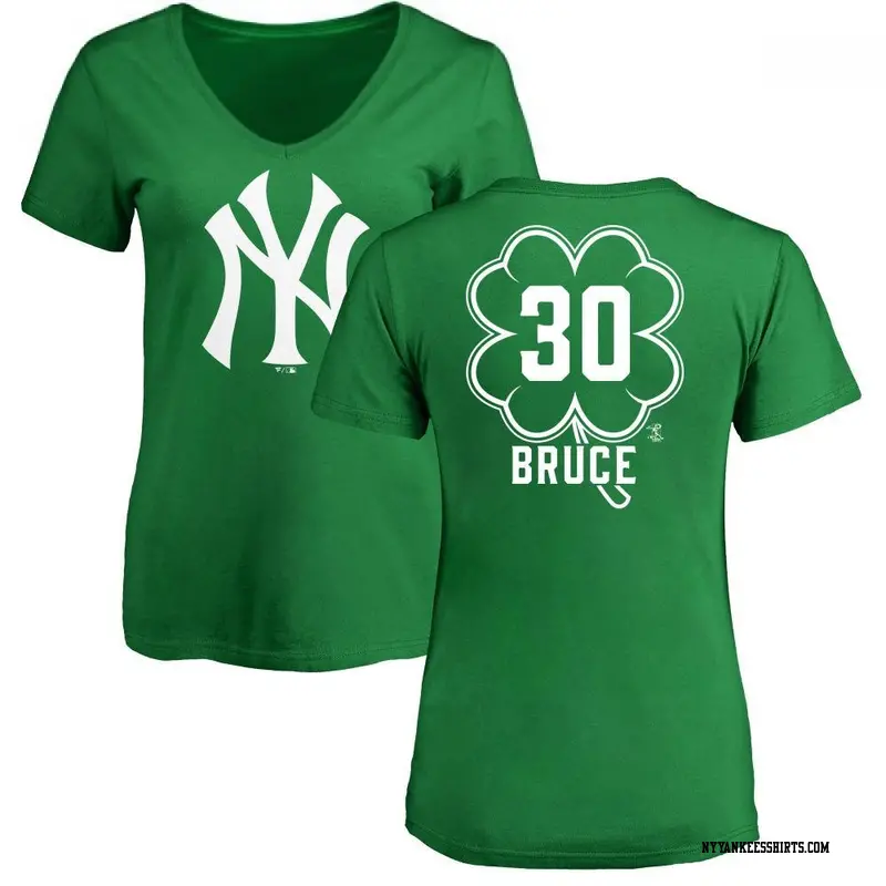 Women's New York Yankees ＃30 Jay Bruce Green Branded Dubliner Name & Number V-Neck T-Shirt Kelly