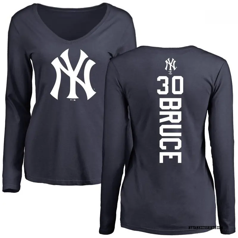 Women's New York Yankees ＃30 Jay Bruce Navy Backer Slim Fit Long Sleeve T-Shirt