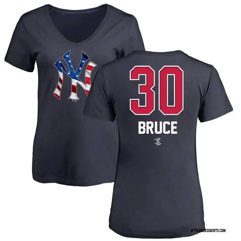 Women's New York Yankees ＃30 Jay Bruce Navy Branded Name and Number Banner Wave V-Neck T-Shirt